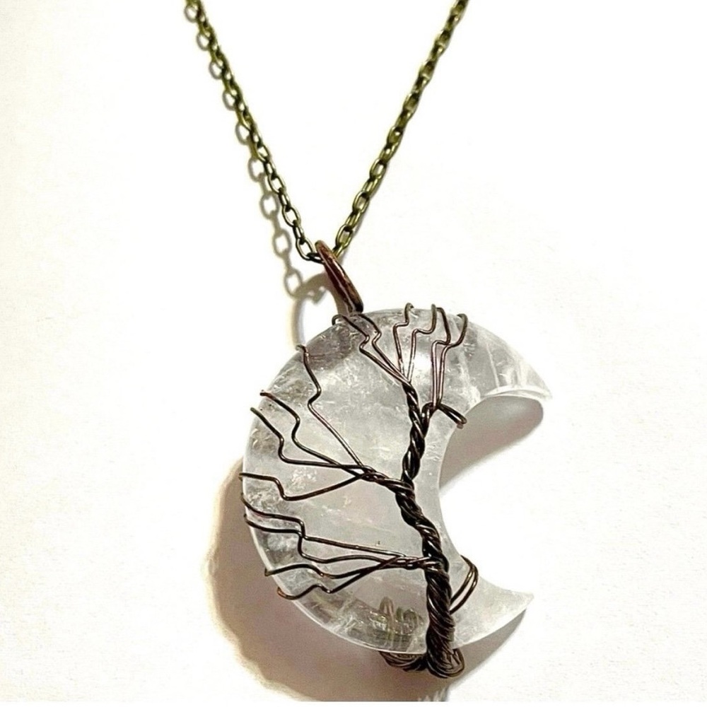 Wire Wrapped Quartz Moon Necklace